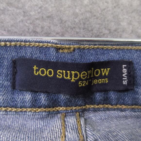 Levis 524 Too Superlow Jeans Womens 0 Medium Blue Distressed Low Rise Stretch - Picture 2 of 9